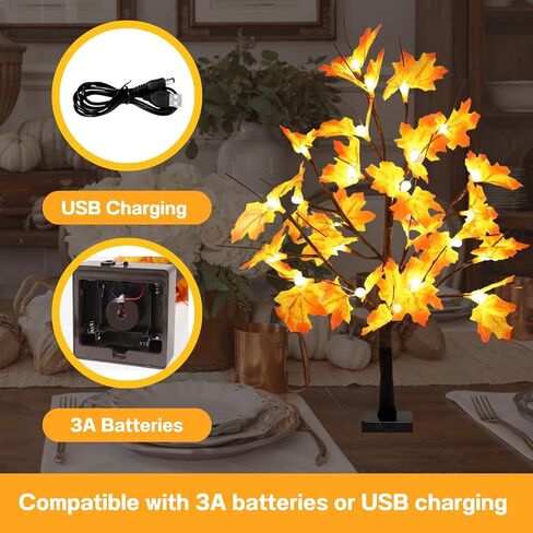 [Best CP Value] 2 Packs of 24-inch Artificial Lighted Maple Tree, Fall Autumn Halloween Thanksgiving Decoration, 24-Warm LEDs, Home Indoor and Outdoor Decoration, Maple Tree Decoration in Saudi Arabia