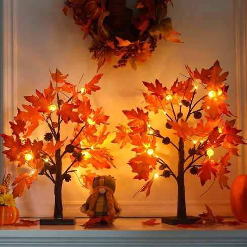 [Best CP Value] 2 Packs of 24-inch Artificial Lighted Maple Tree, Fall Autumn Halloween Thanksgiving Decoration, 24-Warm LEDs, Home Indoor and Outdoor Decoration, Maple Tree Decoration in Saudi Arabia