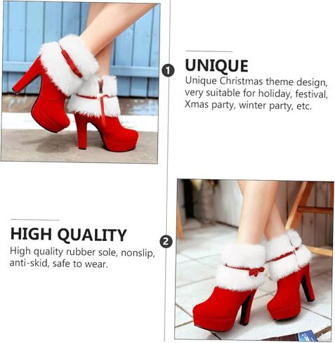 Winter Warm Faux Fur Zipper Short Boots Chunky High Heels Bowknot Zip Ankle Booties for Women Girls 23CM in Saudi Arabia