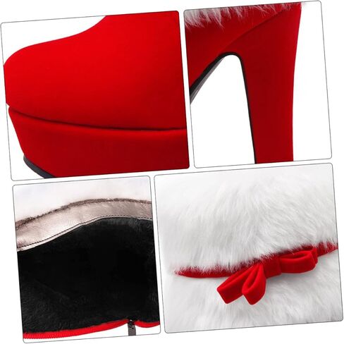 Winter Warm Faux Fur Zipper Short Boots Chunky High Heels Bowknot Zip Ankle Booties for Women Girls 23CM in Saudi Arabia
