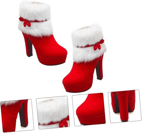 Winter Warm Faux Fur Zipper Short Boots Chunky High Heels Bowknot Zip Ankle Booties for Women Girls 23CM in Saudi Arabia