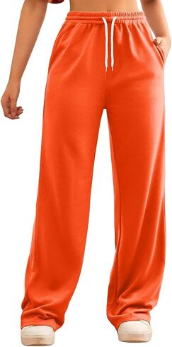 Womens Wide Leg Sweatpants Fleece High Waisted Baggy Sweat Pants Drawstring Open Bottom Casual Athletic Joggers with Pocktes in Saudi Arabia