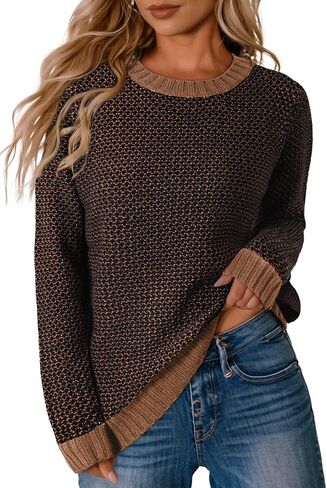 Sidefeel Women's Long Sleeve Pullover Sweaters Casual Crewneck Chunky Knit Color Block Jumper Tops in Saudi Arabia