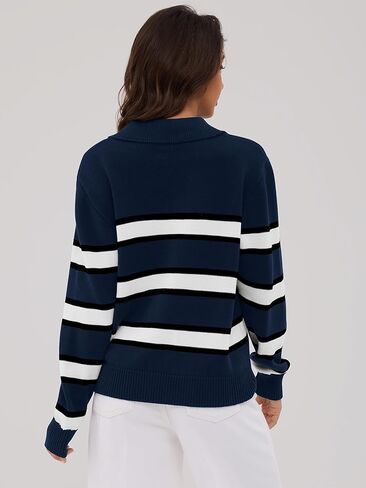 ZAFUL المرأة سترة مخططة عادية 2025 ملابس الخريف العصرية كتلة الألوان البلوز الشتاء بولو البلوزات in Kuwait