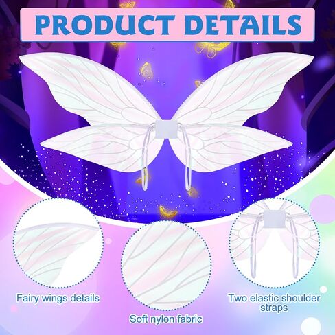 Geyoga 4 Pcs Tooth Halloween Fairy Costume Include Fairy Wing Sparkling Tooth Bag Crown Wand for Adult Cosplay Party Supplies in Saudi Arabia