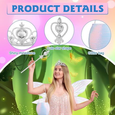 Geyoga 4 Pcs Tooth Halloween Fairy Costume Include Fairy Wing Sparkling Tooth Bag Crown Wand for Adult Cosplay Party Supplies in Saudi Arabia