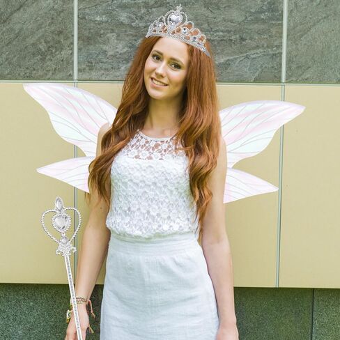 Geyoga 4 Pcs Tooth Halloween Fairy Costume Include Fairy Wing Sparkling Tooth Bag Crown Wand for Adult Cosplay Party Supplies in Saudi Arabia