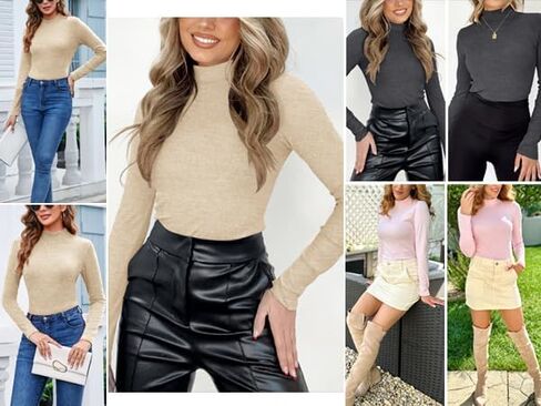 Womens Long Sleeve Tops Mock Turtleneck Basic Tees Stretch Fitted Thermal Underwear Shirts for Women in Saudi Arabia