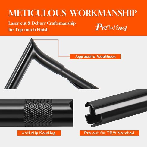 12" Rise Pre-wired Ape Hangers Handlebars for Harley 2008-2013 Road Glide FLTR/Road Glide Special FLTRXS/Road Glide Ultra FLTRU with CAN-Bus/TBW 1.25" Meathook Bar, Black in Saudi Arabia