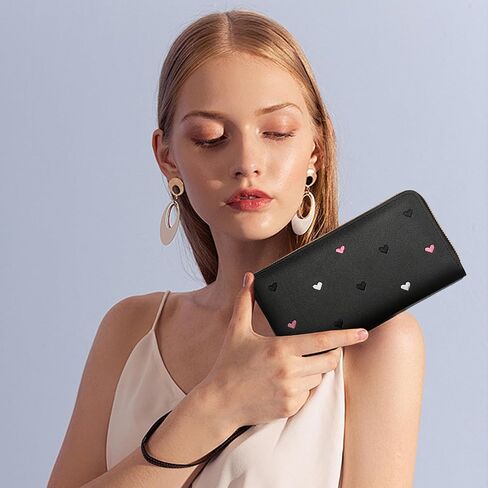 Women Wallet, PU Long Wallets for Women, Large Capacity Wallet for Woman with Zipper, Slim Women Wallet for Dating, Shopping(Black) in Saudi Arabia