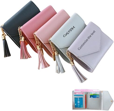 Custom Leather Wallets for Women- Personalized Engrave Text Leather Wallet with Tassel Metal Hearts- Birthday, Loving Gift for Grandmother, Mother-Personalized Mothers Day Gifts in Saudi Arabia