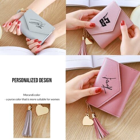 Custom Leather Wallets for Women- Personalized Engrave Text Leather Wallet with Tassel Metal Hearts- Birthday, Loving Gift for Grandmother, Mother-Personalized Mothers Day Gifts in Saudi Arabia