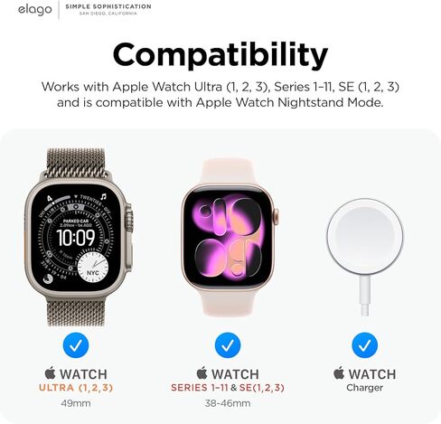 حامل Elago W3 متوافق مع Apple Watch Ultra2/Ultra/10/9/8/7/6/5/4/3/2/1/SE (49 مم، 46 مم، 45 مم، 44 مم، 42 مم) (أبيض كلاسيكي) - شاشة كلاسيكية تصميم متوافق مع وضع Nightstand in Saudi Arabia