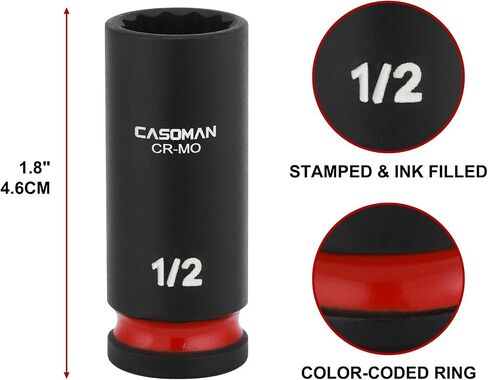 CASOMAN 12-Pieces 3/8" Drive Mid-Length Impact Socket Set, 12-Point, SAE, 5/16-Inch to 1-Inch, CR-MO Steel, with Storage Case in Saudi Arabia