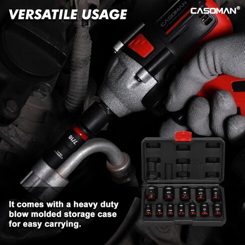 CASOMAN 12-Pieces 3/8" Drive Mid-Length Impact Socket Set, 12-Point, SAE, 5/16-Inch to 1-Inch, CR-MO Steel, with Storage Case in Saudi Arabia