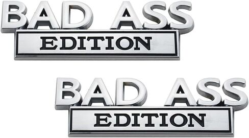 قطعتان من ملصقات شارة Bad Ass Edition Emblem ثلاثية الأبعاد مع شريط مزدوج للسيارات والشاحنات والدراجات النارية والقوارب (كروم أسود) in Saudi Arabia