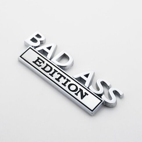 قطعتان من ملصقات شارة Bad Ass Edition Emblem ثلاثية الأبعاد مع شريط مزدوج للسيارات والشاحنات والدراجات النارية والقوارب (كروم أسود) in Saudi Arabia