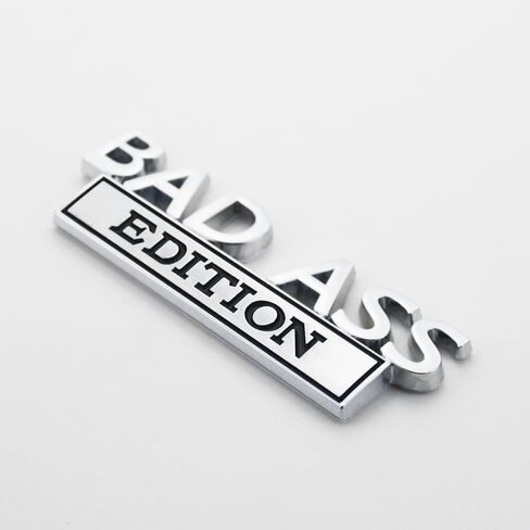 قطعتان من ملصقات شارة Bad Ass Edition Emblem ثلاثية الأبعاد مع شريط مزدوج للسيارات والشاحنات والدراجات النارية والقوارب (كروم أسود) in Saudi Arabia