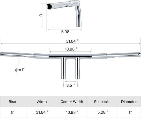 TCT-MOTORPARTS 1-1/4" Fat 8" Rise T Bar Handlebar Fits for Harley Dyna Super Wide Glide Sportster XL883 1200 in Saudi Arabia