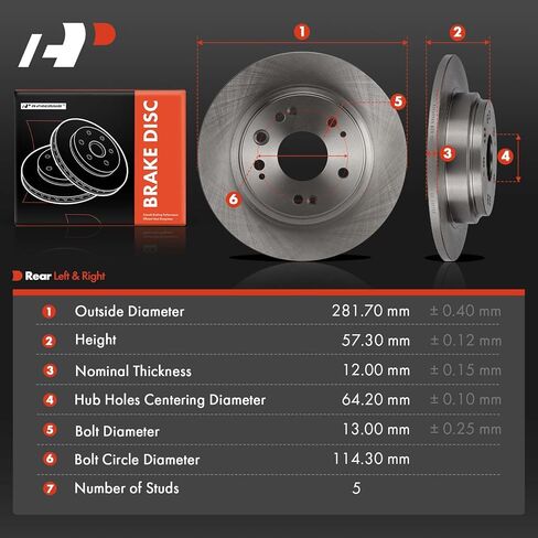 A-Premium 11.10 inch (282mm) Rear Solid Disc Brake Rotors Compatible with Select Acura Models - RL 2002 2003 2004, 2-PC Set in Saudi Arabia
