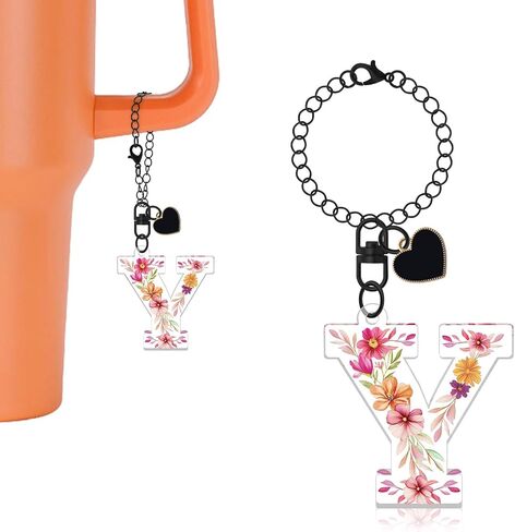 Oubaka Letter Charm Accessories for Stanley Cup, ID Initial Letter Charm Heart Alphabet Chain for Handbag Backpacks in Saudi Arabia
