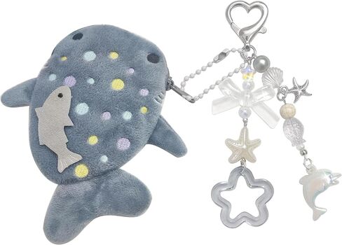 Adorable Whale Shark Coin Purse Keychain,Soft Plush Zipper Coin Purse,Handmade Purse Bag Charm Gift for Girls Women (Grey) in Saudi Arabia