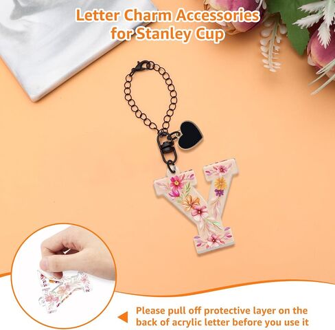 Oubaka Letter Charm Accessories for Stanley Cup, ID Initial Letter Charm Heart Alphabet Chain for Handbag Backpacks in Saudi Arabia