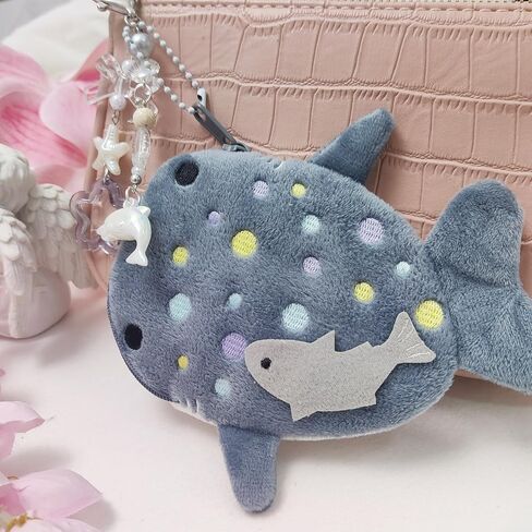 Adorable Whale Shark Coin Purse Keychain,Soft Plush Zipper Coin Purse,Handmade Purse Bag Charm Gift for Girls Women (Grey) in Saudi Arabia