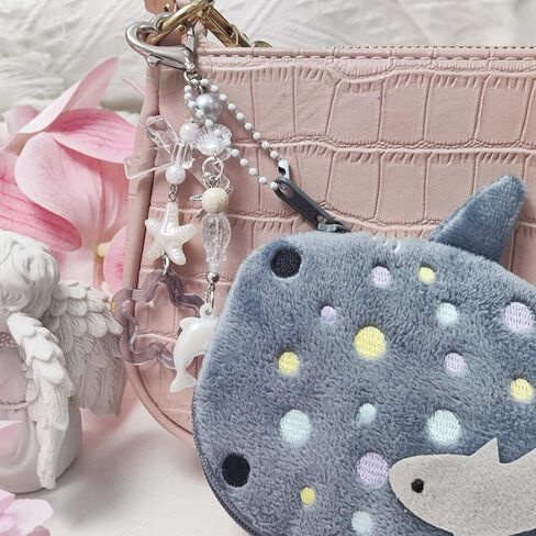 Adorable Whale Shark Coin Purse Keychain,Soft Plush Zipper Coin Purse,Handmade Purse Bag Charm Gift for Girls Women (Grey) in Saudi Arabia