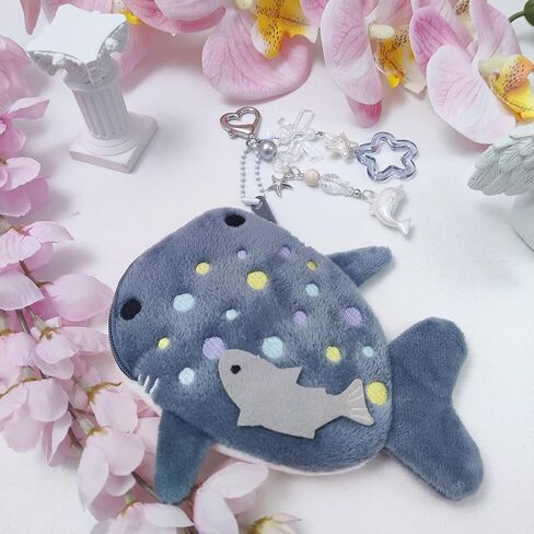 Adorable Whale Shark Coin Purse Keychain,Soft Plush Zipper Coin Purse,Handmade Purse Bag Charm Gift for Girls Women (Grey) in Saudi Arabia