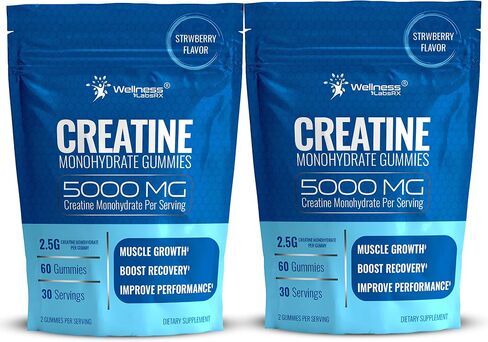 Creatine Gummies 5000mg, 30 Servings Creatine Monohydrate Gummies - Creatine for Women, Strawberry Flavor Creatine for Men, Muscle Growth, Strength, and Recovery, Vegan, Non-GMO, Gluten Free in Kuwait