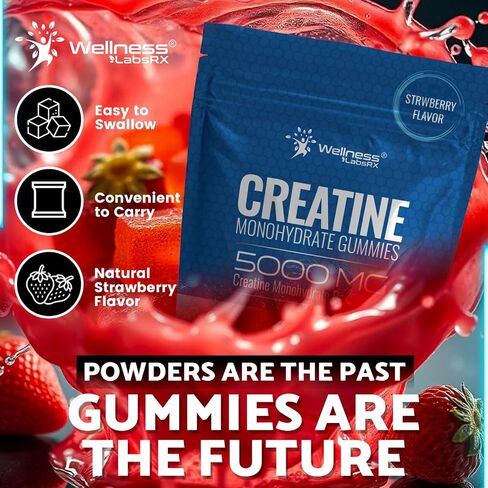 Creatine Gummies 5000mg, 30 Servings Creatine Monohydrate Gummies - Creatine for Women, Strawberry Flavor Creatine for Men, Muscle Growth, Strength, and Recovery, Vegan, Non-GMO, Gluten Free in Kuwait