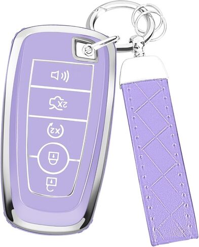 غطاء FUNTOR Key Fob لسيارة Ford Explorer Maverick Mustang Fusion Escape Edge F150 F250 F350، واقي مفتاح TPU ممتاز مع سلسلة مفاتيح جلدية ومفك براغي، حافظة تحكم عن بعد بخمسة أزرار (وردي) in Kuwait
