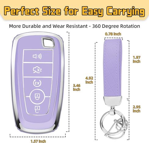غطاء FUNTOR Key Fob لسيارة Ford Explorer Maverick Mustang Fusion Escape Edge F150 F250 F350، واقي مفتاح TPU ممتاز مع سلسلة مفاتيح جلدية ومفك براغي، حافظة تحكم عن بعد بخمسة أزرار (وردي) in Kuwait