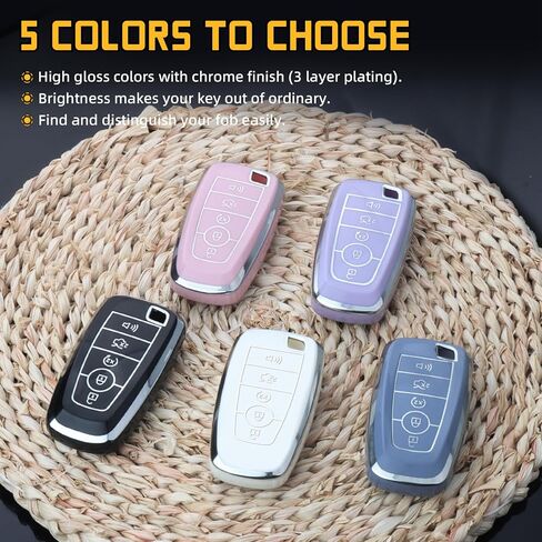 غطاء FUNTOR Key Fob لسيارة Ford Explorer Maverick Mustang Fusion Escape Edge F150 F250 F350، واقي مفتاح TPU ممتاز مع سلسلة مفاتيح جلدية ومفك براغي، حافظة تحكم عن بعد بخمسة أزرار (وردي) in Kuwait