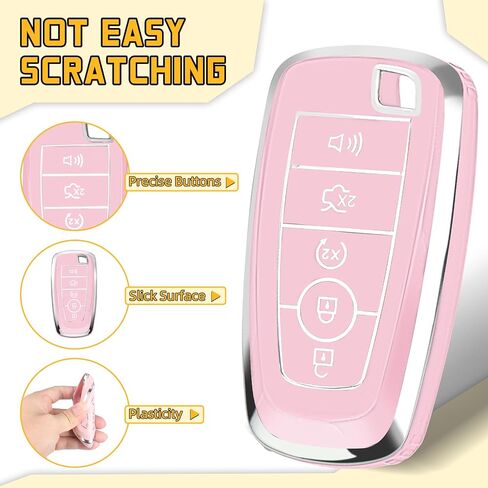 غطاء FUNTOR Key Fob لسيارة Ford Explorer Maverick Mustang Fusion Escape Edge F150 F250 F350، واقي مفتاح TPU ممتاز مع سلسلة مفاتيح جلدية ومفك براغي، حافظة تحكم عن بعد بخمسة أزرار (وردي) in Kuwait