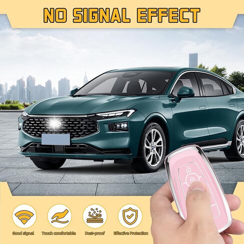 غطاء FUNTOR Key Fob لسيارة Ford Explorer Maverick Mustang Fusion Escape Edge F150 F250 F350، واقي مفتاح TPU ممتاز مع سلسلة مفاتيح جلدية ومفك براغي، حافظة تحكم عن بعد بخمسة أزرار (وردي) in Kuwait