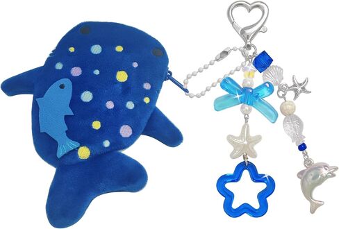Adorable Whale Shark Coin Purse Keychain,Soft Plush Zipper Coin Purse,Handmade Purse Bag Charm Gift for Girls Women (Grey) in Saudi Arabia