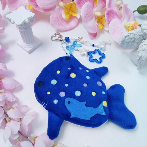 Adorable Whale Shark Coin Purse Keychain,Soft Plush Zipper Coin Purse,Handmade Purse Bag Charm Gift for Girls Women (Grey) in Saudi Arabia