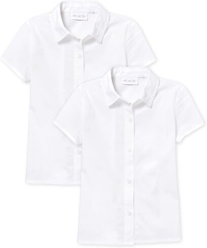 The Children's Place,Girls,Short Sleeve Poplin Button Down Shirt,White 2-Pack,Small in Saudi Arabia