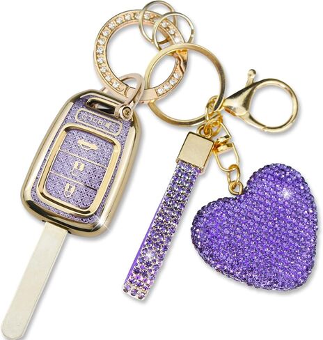 Key Fob Cover with Diamond Heart Keychain, Car Key Shell for Women, Compatible with Honda 2013-2016 Accord Crosstour 2014-2015 CR-V Civic 2016-2017 HR-V Protector (4 Buttons-Silver) in Saudi Arabia