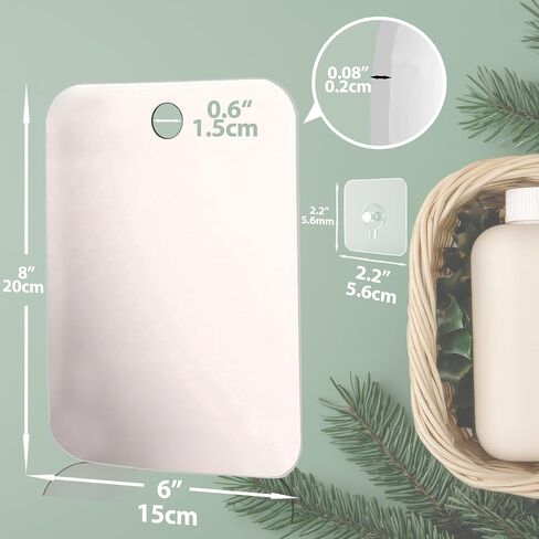 Pack of 2 Fogless Shower Mirror 6x8 Inch - Acrylic Shaving Mirror for Bathroom - Durable & Lightweight with 2 Strong Hooks for Easy Hanging - Shatterproof Design for Fog-Free Shaving and Grooming in Saudi Arabia