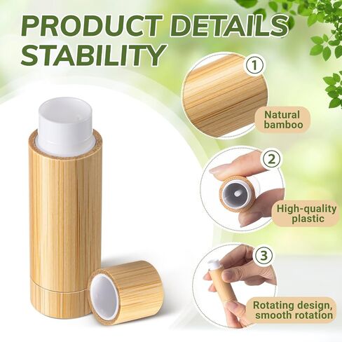 Leinuosen 36 Pcs Bamboo Empty Lipstick Tubes, Refillable 5g Lip Balm Containers with Rotable Plastic Inner for Women Girl DIY Cosmetic Lip Gloss Tubes for Lipstick, Deodorant, Solid Perfume, Makeup in Saudi Arabia