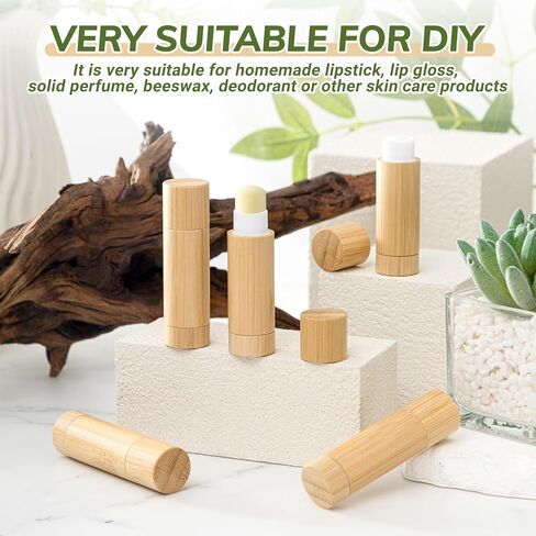 Leinuosen 36 Pcs Bamboo Empty Lipstick Tubes, Refillable 5g Lip Balm Containers with Rotable Plastic Inner for Women Girl DIY Cosmetic Lip Gloss Tubes for Lipstick, Deodorant, Solid Perfume, Makeup in Saudi Arabia