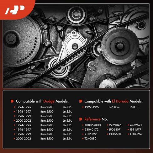 حزام محرك سيربنتين عالي التحمل متوافق مع دودج رام 2500 1994-2002 5.9 لتر، رام 3500 1994-2002 5.9 لتر وإلدورادو إي زي رايدر 1997 8.3 لتر in Saudi Arabia