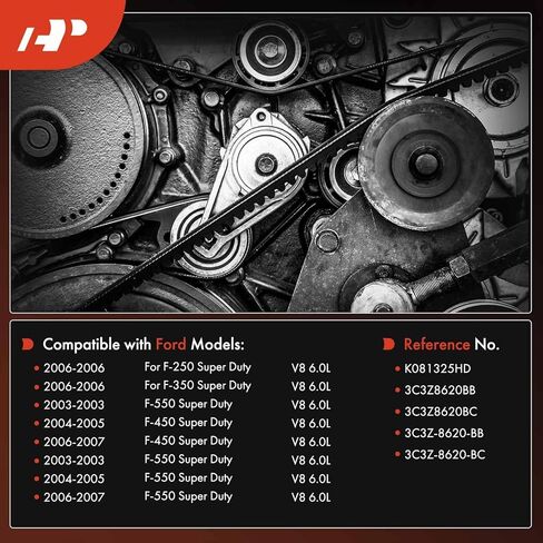 حزام محرك سيربنتين عالي التحمل متوافق مع Ford F-250 F-350 Super Duty 2006، F-450 F-550 Super Duty، 6.0L in Saudi Arabia