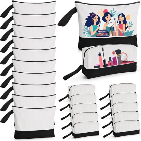 20 Pcs Canvas Makeup Bag with Bottom, 12oz Cotton Cosmetic Bag Set Bulk Multi-Purpose DIY Heat Transfer Makeup Bags with Black Zipper for Bridesmaid Makeup Bag Travel Toiletry Pouch Storage, Halloween in Kuwait