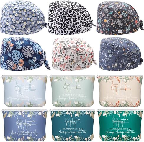 12 Pcs Surgical Tech Week Gift Set Scrub Caps and Canvas Makeup Bags Surgical Technologist Appreciation Gift Bulk for Nurse Doctor Staff Medical in Saudi Arabia