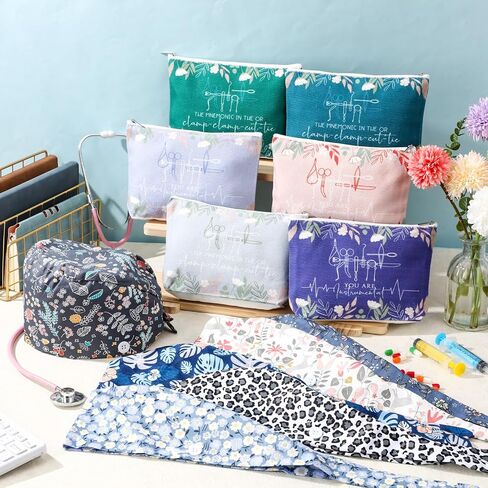 12 Pcs Surgical Tech Week Gift Set Scrub Caps and Canvas Makeup Bags Surgical Technologist Appreciation Gift Bulk for Nurse Doctor Staff Medical in Saudi Arabia