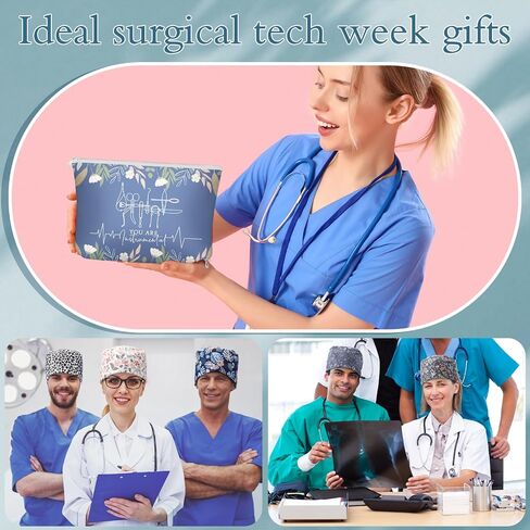 12 Pcs Surgical Tech Week Gift Set Scrub Caps and Canvas Makeup Bags Surgical Technologist Appreciation Gift Bulk for Nurse Doctor Staff Medical in Saudi Arabia